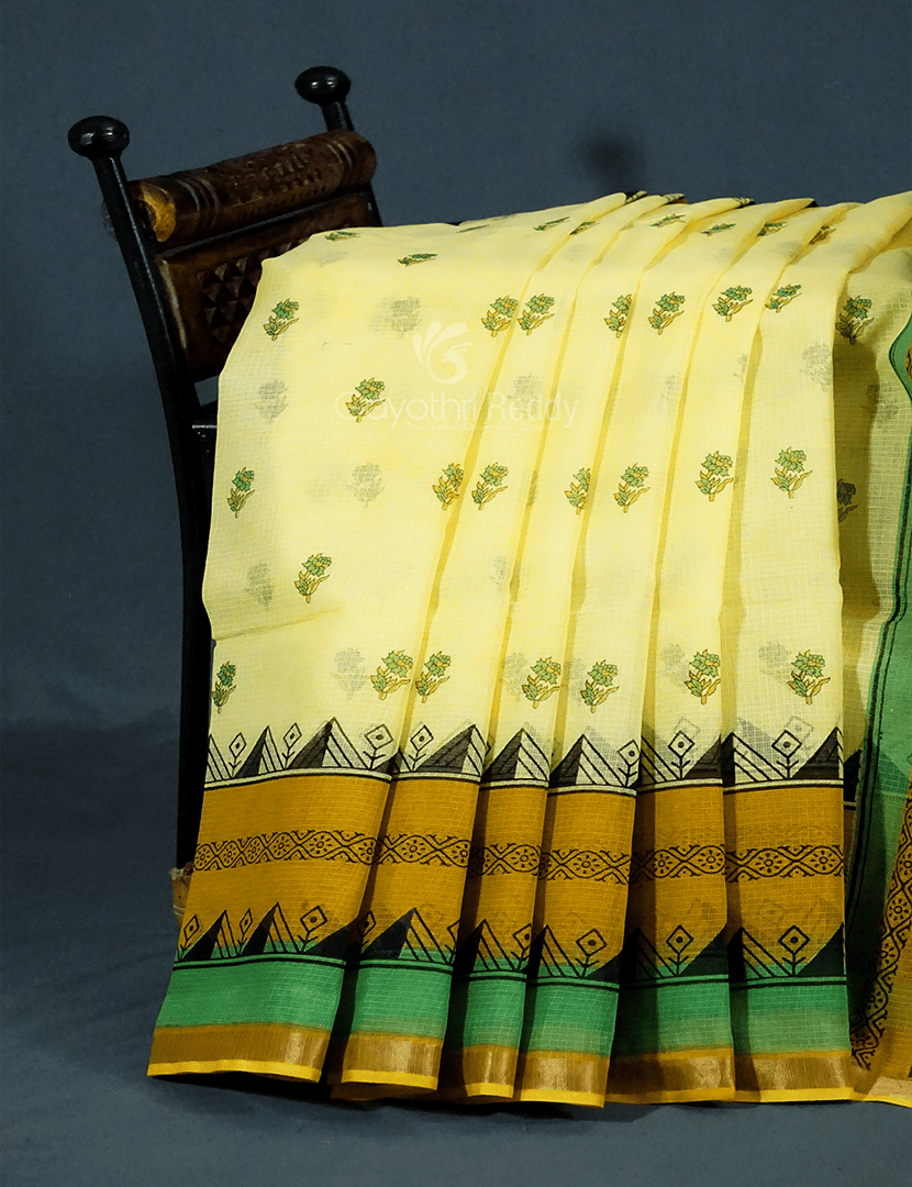 Lime Yellow Colour Block Print Pure Kota Cotton Saree By Gayathri Reddy Designer Studio | Grocsy