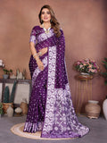 Anaita Dark Purple Handmade Bandhej Viscose Silk Saree With Blouse | Grocsy