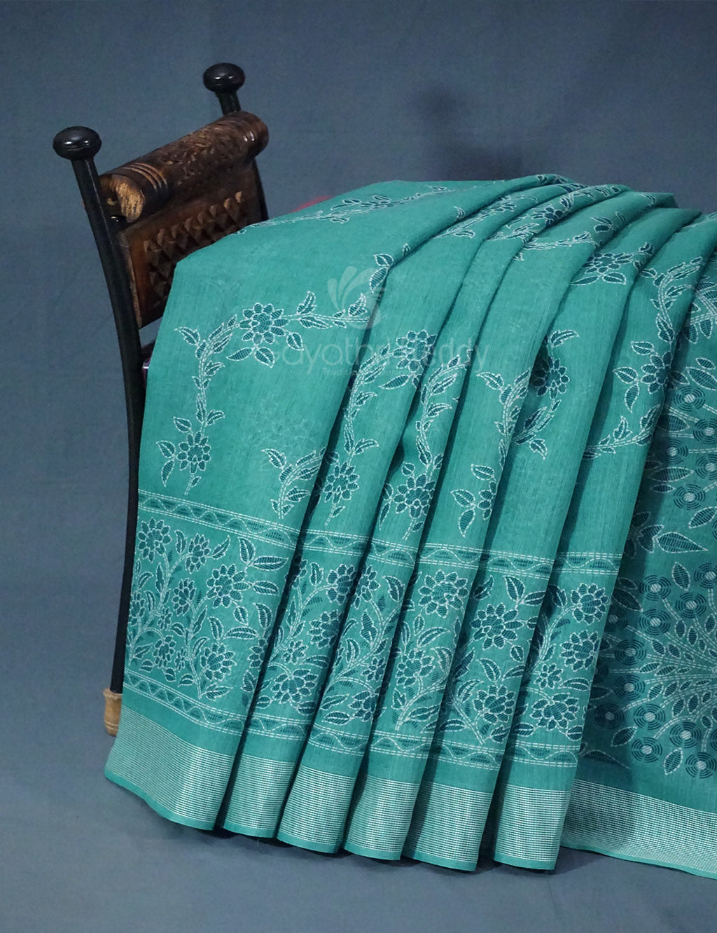 Shades of Light Rama Green Colour Floral Print Semi Chanderi Saree By Gayathri Reddy Designer Studio | Grocsy