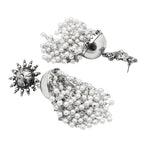 Tehzeeb Creations Women's Silver Colour Oxidised Earrings With White Pearl | Grocsy