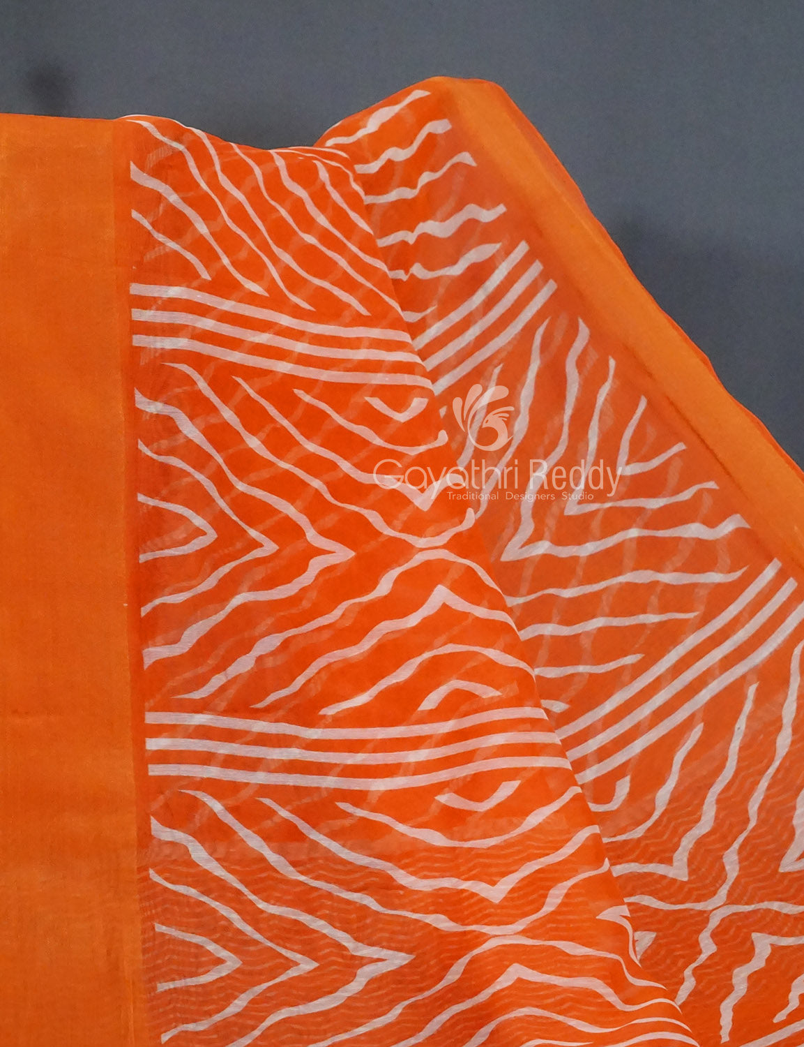 Shades of Orange with Lehariya Design Semi Chanderi Saree By Gayathri Reddy Designer Studio | Grocsy