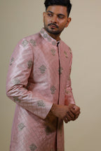 Light Coral Embroidered Designer Men's Sherwani by Hilo Design | Grocsy