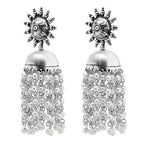 Tehzeeb Creations Women's Silver Colour Oxidised Earrings With White Pearl | Grocsy