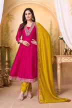 Anaita Pink Yellow Anarkali Readymade Suit with Embroidery Work | Grocsy