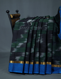 Dual Shades of Black And Bottle Green Mangalagiri Ikkat Cotton Saree By Gayathri Reddy Designer Studio | Grocsy