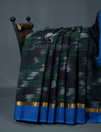 Dual Shades of Black And Bottle Green Mangalagiri Ikkat Cotton Saree By Gayathri Reddy Designer Studio | Grocsy