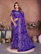 Anaita Blue Handmade Bandhej Viscose Silk Saree With Blouse | Grocsy