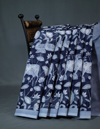 Shades of Dark Navy Blue And Grey With Pichwai Print Munga Cotton Saree By Gayathri Reddy Designer Studio | Grocsy