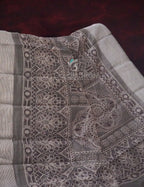 Grey Colored Block Printed Semi Chanderi Saree By Gayathri Reddy Designer Studio | Grocsy