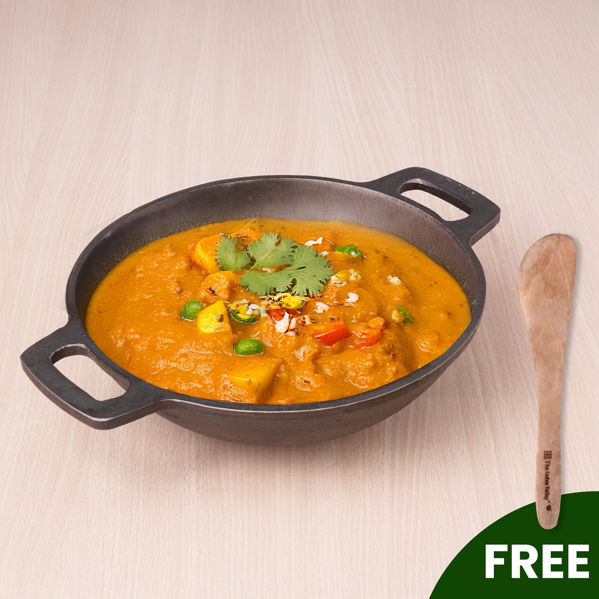 The Indus Valley Super Smooth Cast Iron Kadai,Pre-seasoned, Nonstick, 100% Pure, Toxin-free, Spatula, 25.4cm, 2.5L, 2.4kg | Grocsy