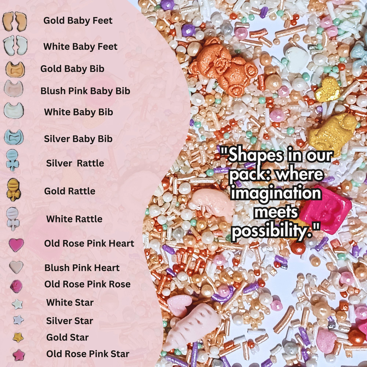Confect Girls Baby Shower Sprinkles | Mix Heart, Teddy, Baby Feed Bottle & Baby Feet Sprinkles | Grocsy