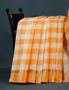 Cream And Orange Coloured With Checks Pure Mangalgiri Cotton Saree By Gayathri Reddy Designer Studio | Grocsy