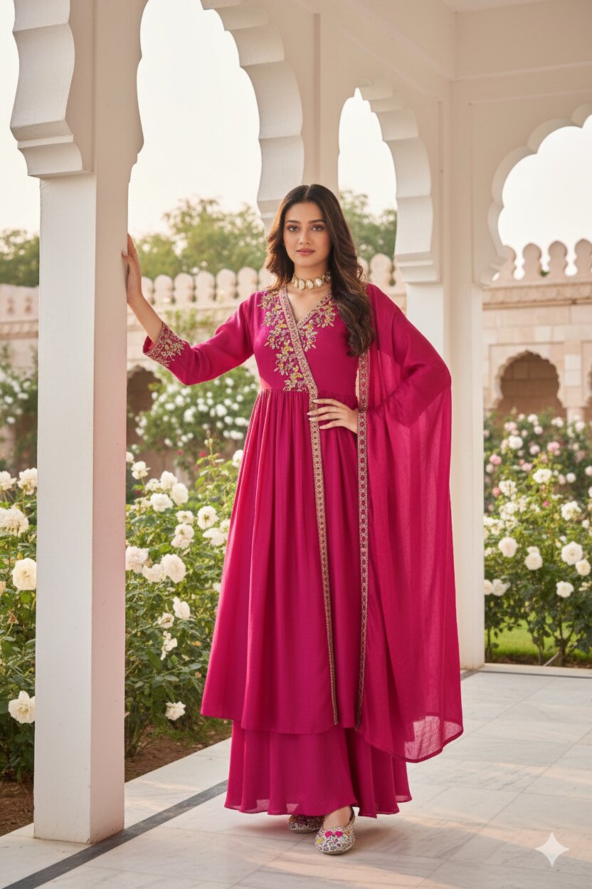 Anaita Pink Anarkali Readymade Suit with Embroidery Work | Grocsy