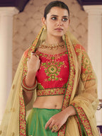Myra Green Art Silk Jaquard Embroidered Lehenga | Grocsy