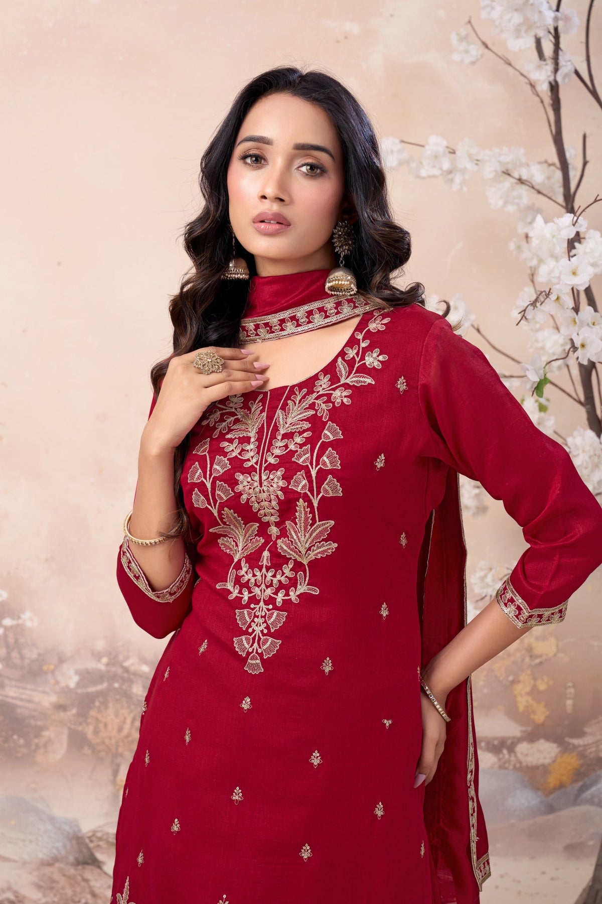 Anaita Pink Vichitra Silk Readymade Suit with Coding Work | Grocsy