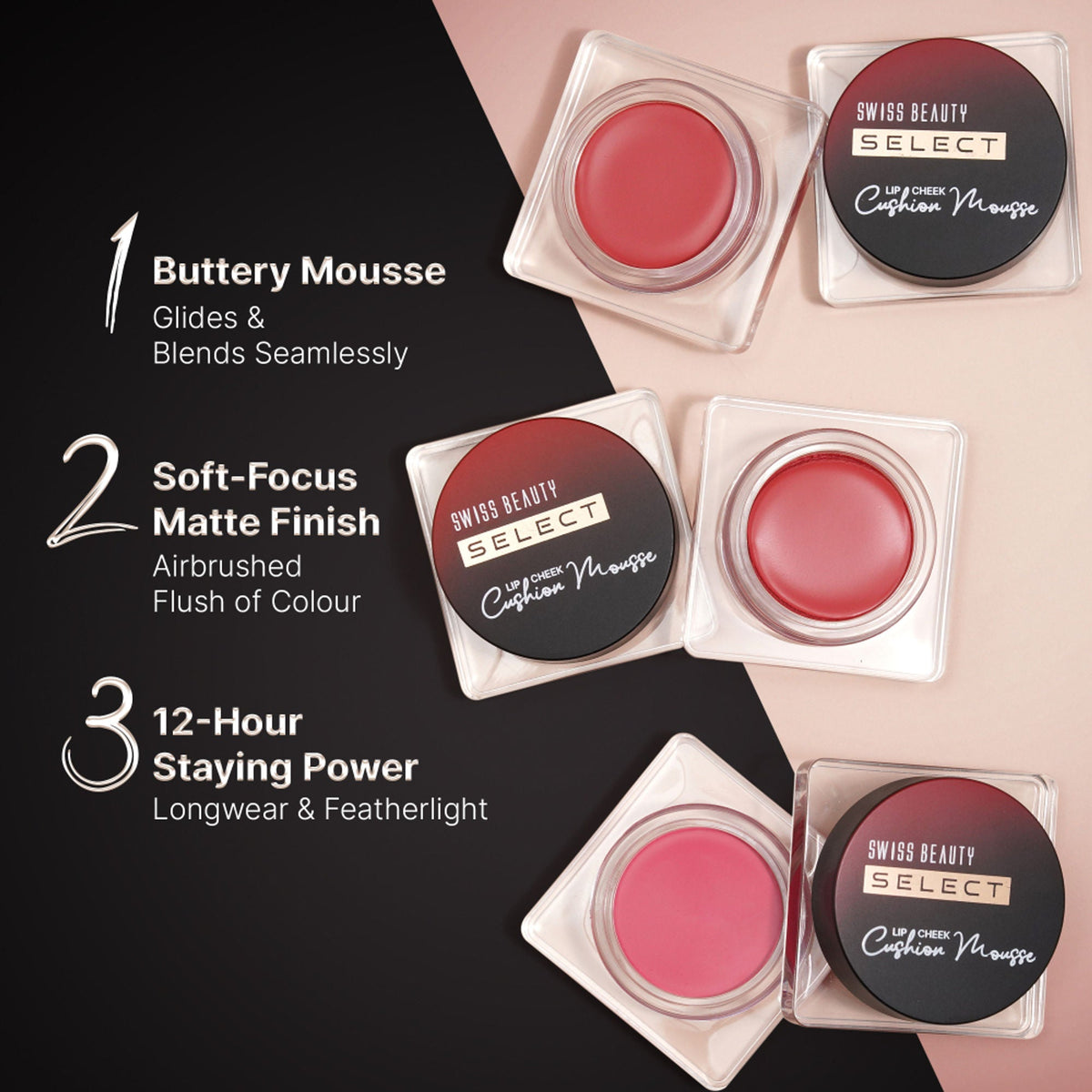 Swiss Beauty Select Lip And Cheek Cushion Mousse With Vitamin E - 2 Vogue Rose | Grocsy