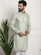 Sojanya Men Green & Beige Ethnic Motifs Jacquard Woven Design Straight Kurta | Grocsy