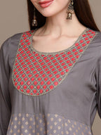 HERE&NOW Ethnic Motifs Embroidered Anarkali Kurta with Trousers & Dupatta | Grocsy