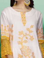 Sangria Floral Embroidered Pure Cotton Straight Kurta With Sharara & Dupatta | Grocsy