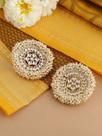 Shoshaa off-White Gold-Polished Kundan Studded & Beaded Circular Drop Earrings | Grocsy