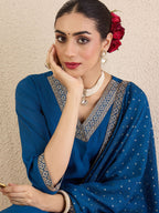 Indo Era Ethnic Motifs Embroidered Regular V-Neck Straight Kurta With Trousers & Dupatta | Grocsy