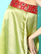 InWeave Women's Olive Red Brocade Satin Oneshoulder Kurta Set | Grocsy