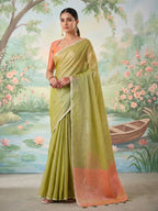 Shree Shyam Fashion Green Tissue Silk Saree | Grocsy