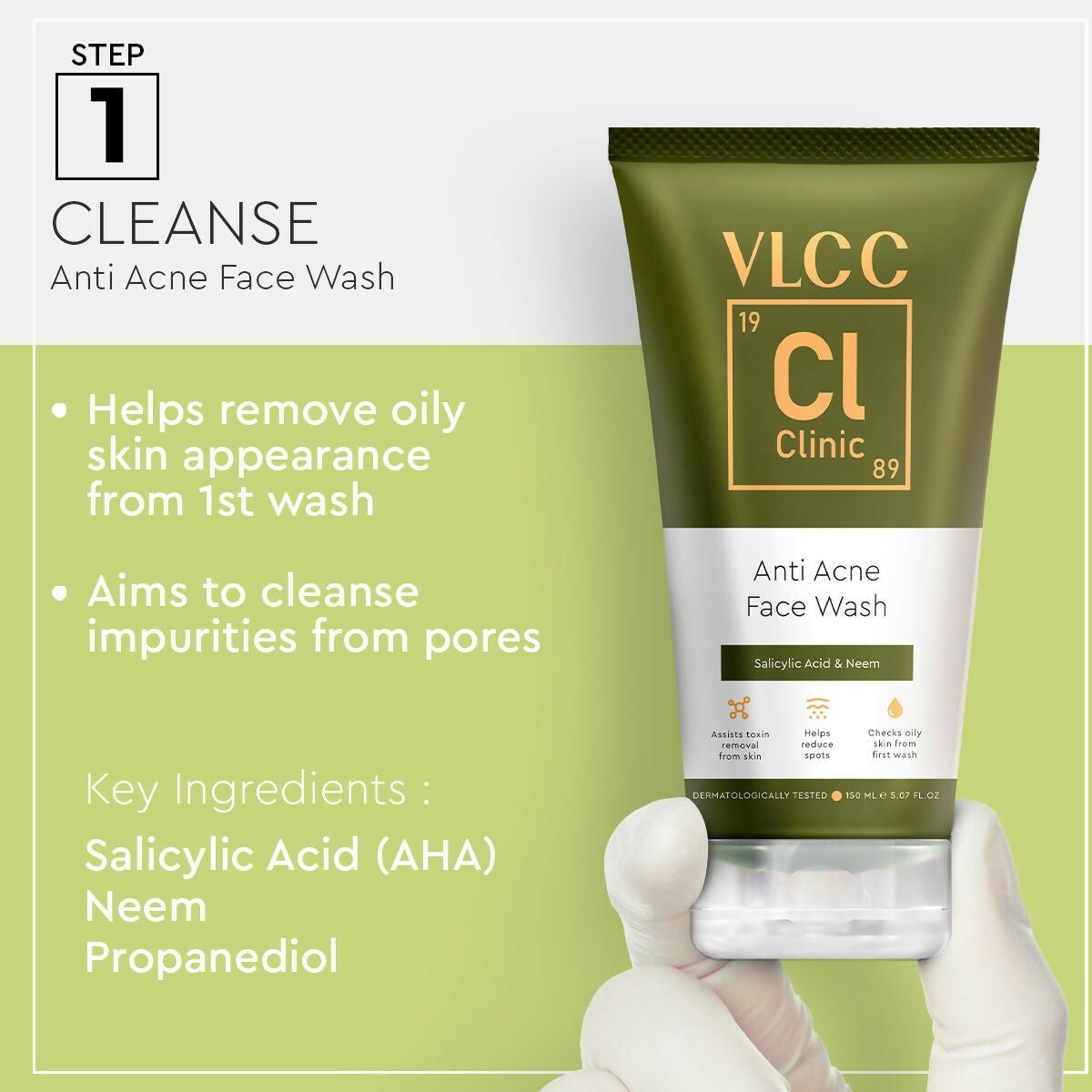 VLCC Clinic Acne Control Regime CSMS (Cleanser, Serum, Moisturizer, Sunscreen) For Acne Care Combo | Grocsy