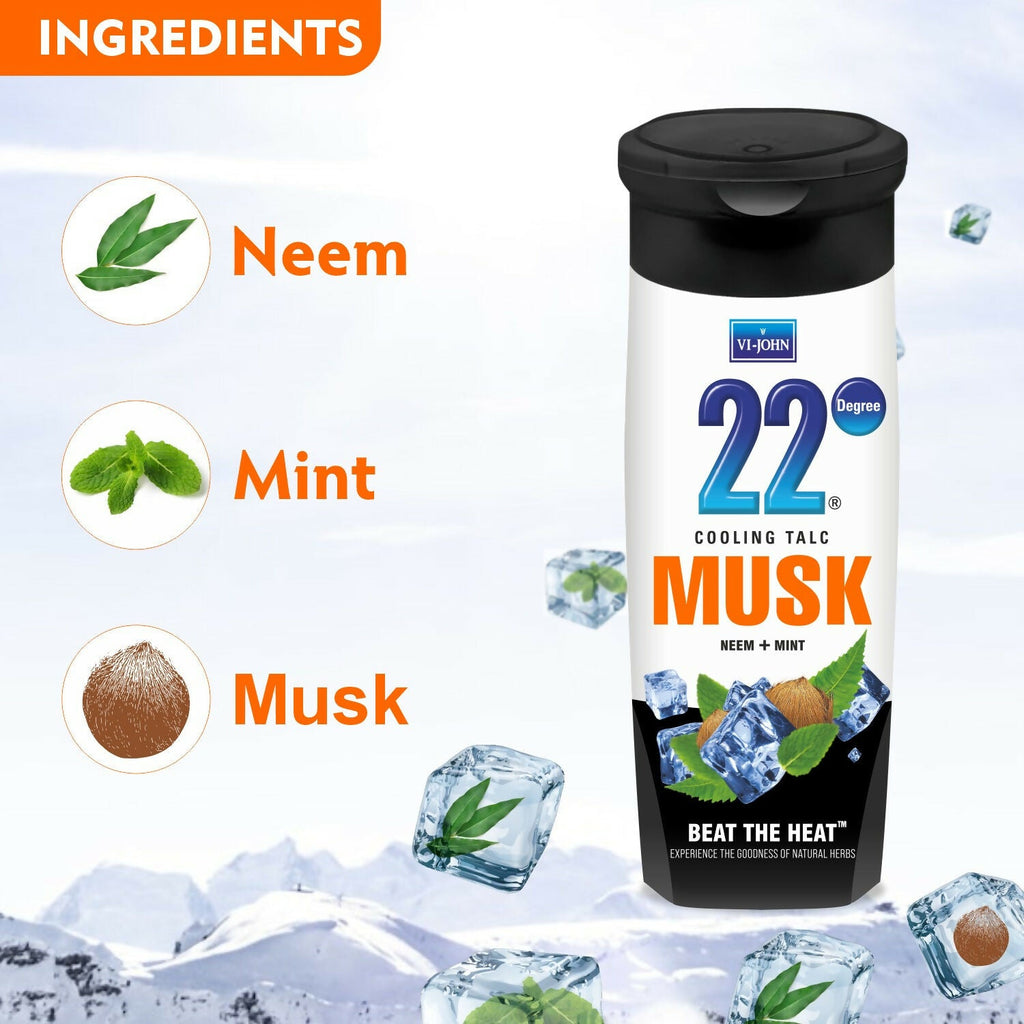 VI-JOHN 22 Degree Cooling Talc Beat the Heat Musk, Neem and Mint | Grocsy