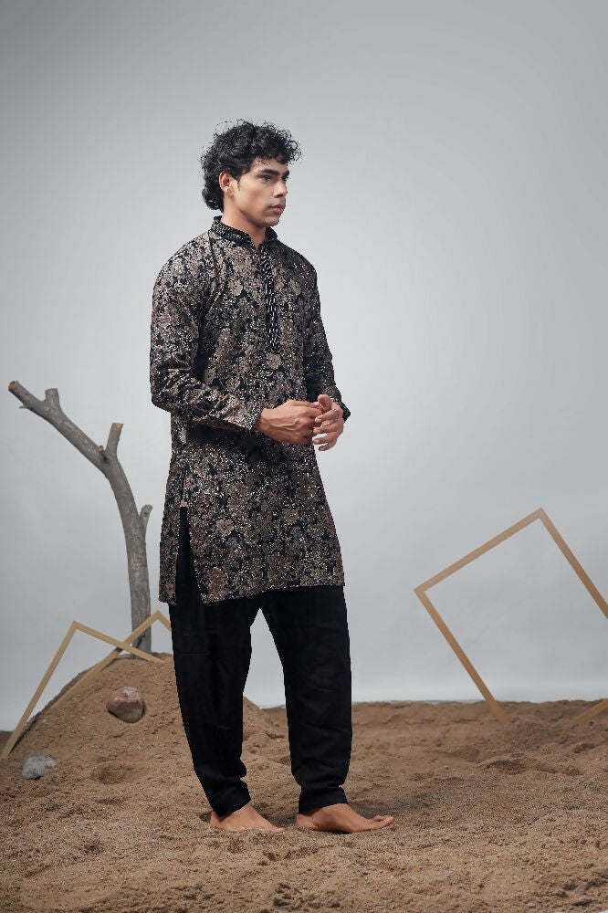 Black Modal Designer Printed Kurta Set - Mahotsav | Grocsy