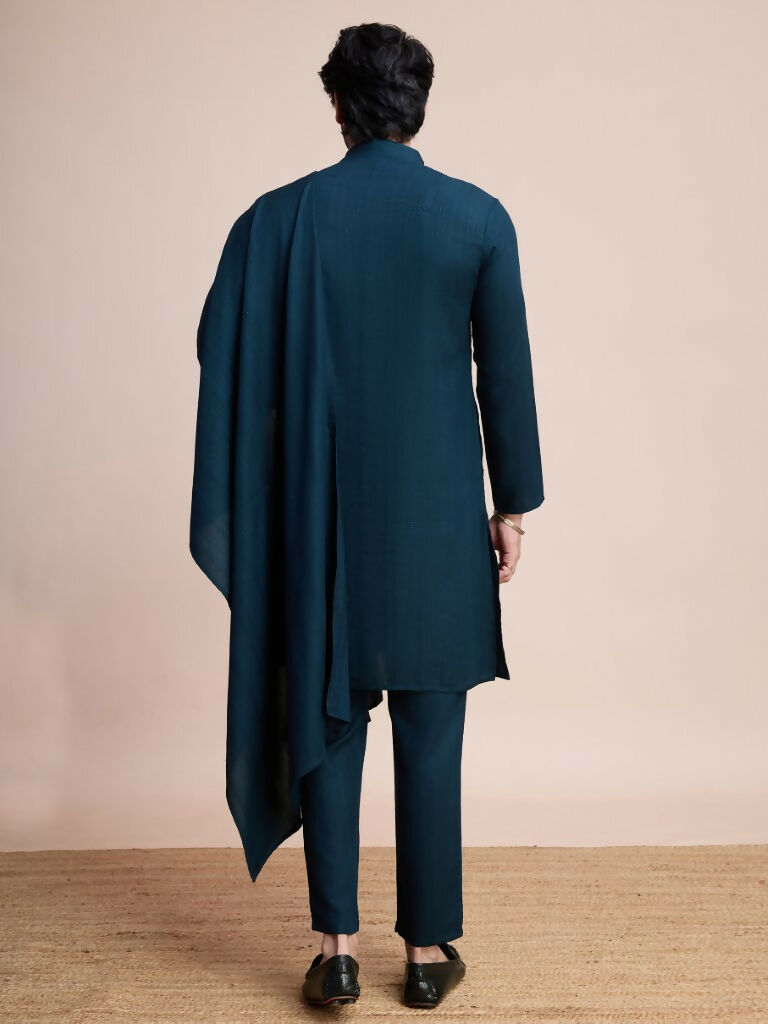 Vastranavya Traditional Festival Wear Viscose Thread & Sequence Embroidered Work Kurta Pant Set - Navy Blue | Grocsy
