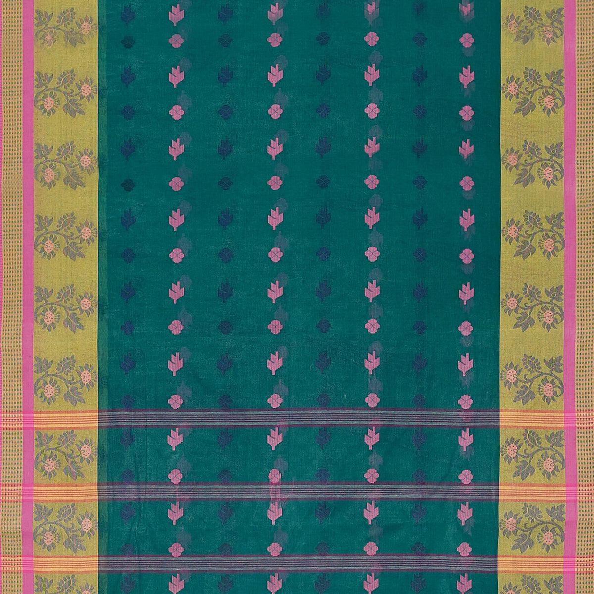Exclusive Collection 100% Pure Cotton Green Tant Saree With Hand Weaving Work | Grocsy