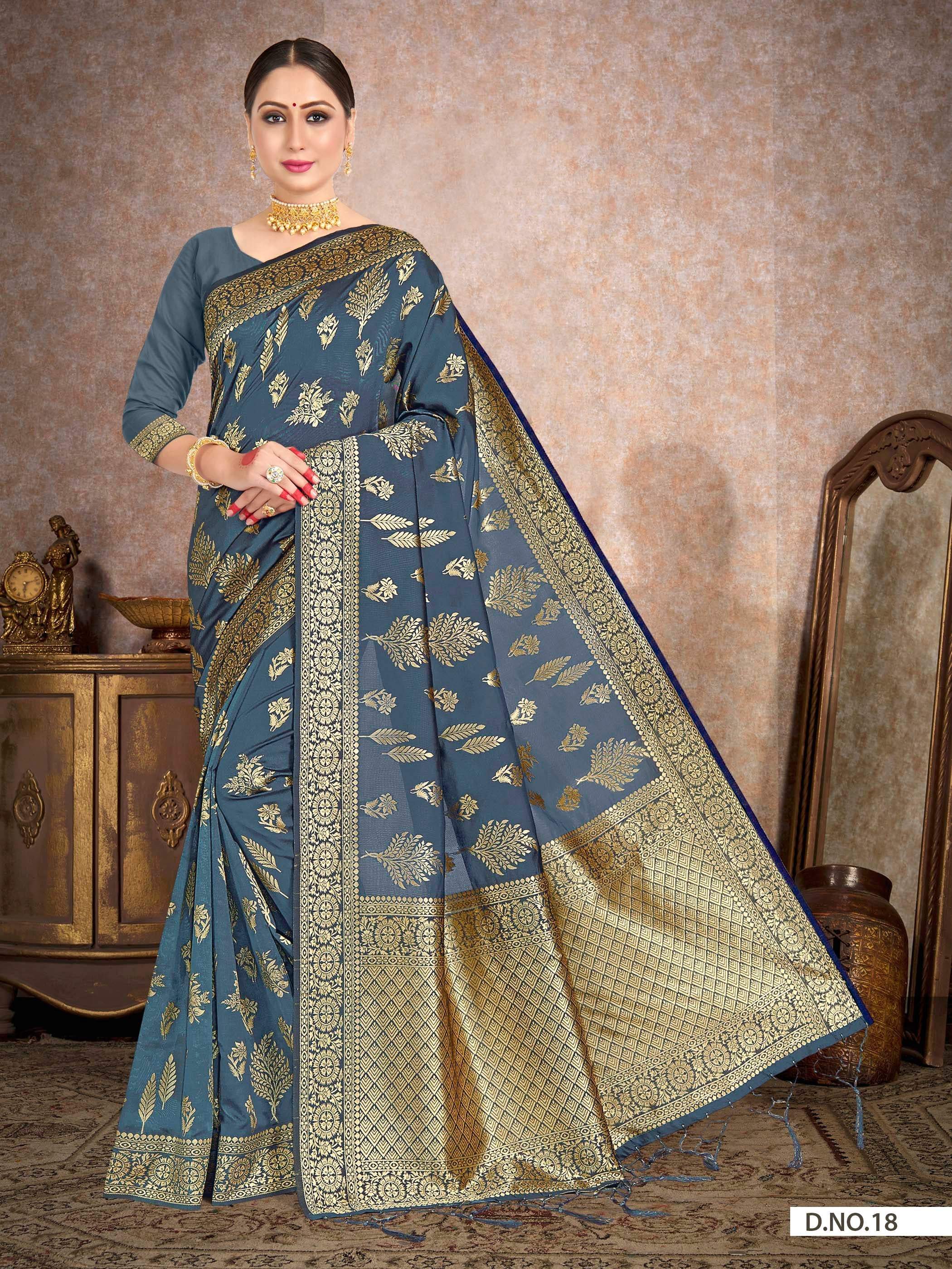 Vardha Aegean Blue Woven Banarasi Saree | Grocsy
