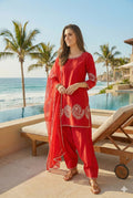 Anaita Red Crepe Stitched Suit With Sequence Embroidery Work | Grocsy
