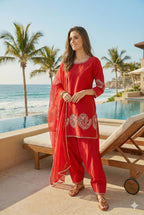 Anaita Red Crepe Stitched Suit With Sequence Embroidery Work | Grocsy