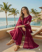 Anaita Maroon Crepe Stitched Suit With Sequence Embroidery Work | Grocsy