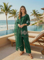 Anaita D Green Crepe Stitched Suit With Sequence Embroidery Work | Grocsy