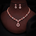 Tehzeeb Creations Elegant Rose Gold Polished American Diamond (Ad) Studded Necklace And Earring Set For Women | Grocsy