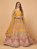 Myra Mustard Soft Net Heavy Embroidered Designer Lehenga | Grocsy