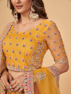 Myra Mustard Soft Net Heavy Embroidered Designer Lehenga | Grocsy