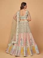 Myra Pista Green Soft Net Heavy Embroidered Designer Lehenga | Grocsy