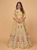 Myra Yellow Soft Net Heavy Embroidered Designer Lehenga | Grocsy