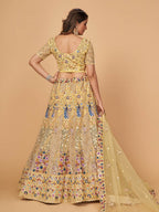 Myra Yellow Soft Net Heavy Embroidered Designer Lehenga | Grocsy