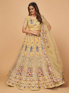 Myra Yellow Soft Net Heavy Embroidered Designer Lehenga | Grocsy