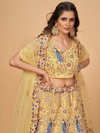 Myra Yellow Soft Net Heavy Embroidered Designer Lehenga | Grocsy