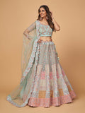 Myra Sky Blue Soft Net Heavy Embroidered Designer Lehenga | Grocsy