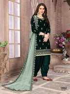 Anaita Green Embroidered Velvet Patiala Suit | Grocsy