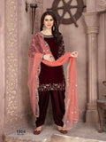 Anaita Maroon Embroidered Velvet Anarkali Suit | Grocsy