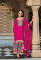 Anaita Dark Pink Premium Embroidered Chinon Readymade Salwar Suit | Grocsy