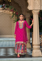 Anaita Dark Pink Premium Embroidered Chinon Readymade Salwar Suit | Grocsy